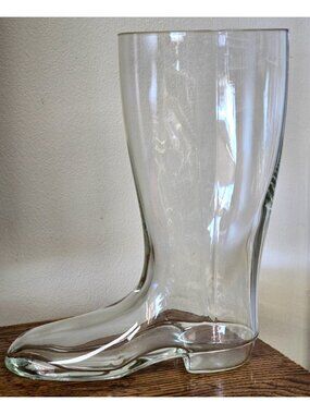 Vintage German Beer Boot Handblown Clear Glass Large Barware 9" Vase
